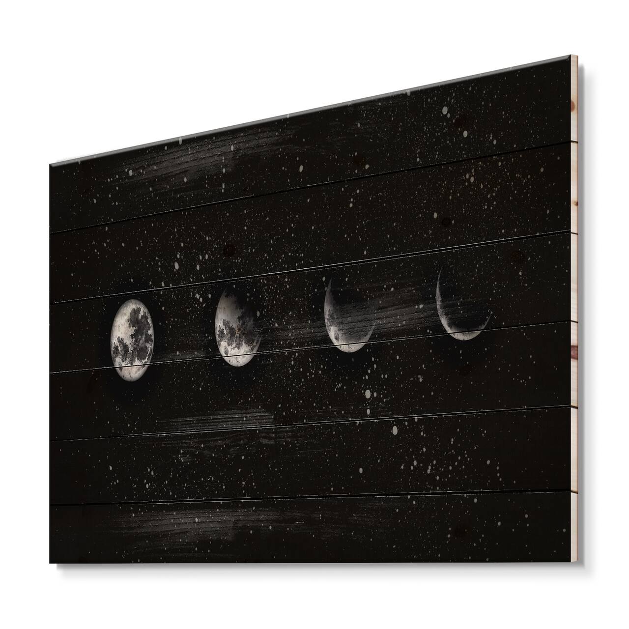 Designart - Moon Phases In The Night Sky - Modern Print on Natural Pine Wood